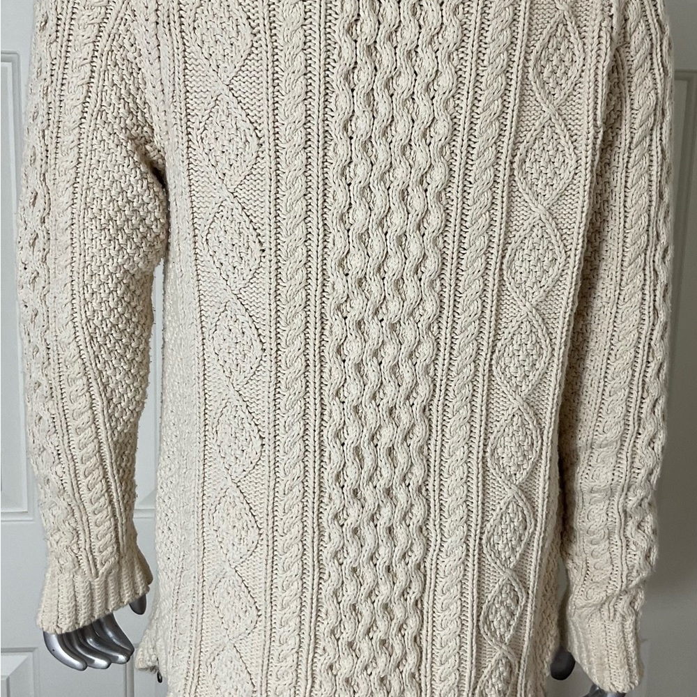 LL BEAN Signature Fisherman Cable Knit 100% Cotton Sweater Women Size Small - Picture 3 of 11
